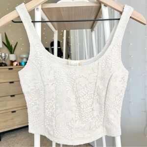 Altar’d State Cream Gardenia Floral Lace Corset Crop Top Size Small